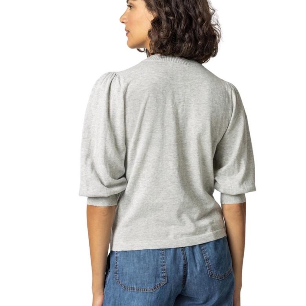 LILLA P Rib Trim Puff Sleeve Sweater Heather Gray Size XS Cotton Modal‎ - Picture 2 of 14